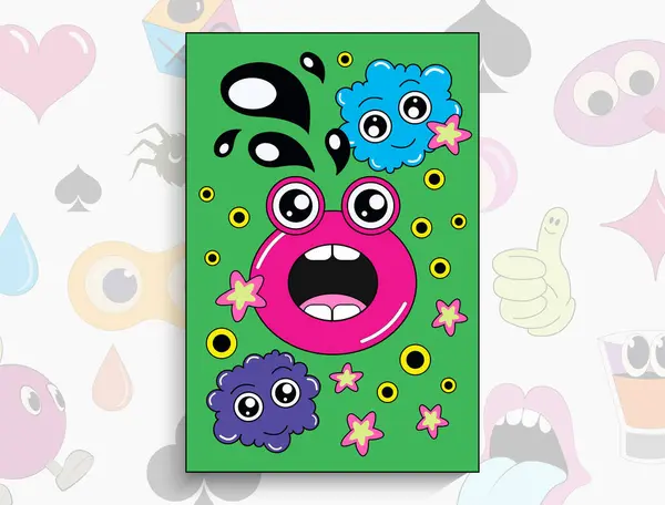 Çizgi film sanatının parlak çizimi. Bulutlar, çiçekler ve su sıçramalarıyla mutlu bir illüstrasyon. Bu vektör projeniz için uygun, animasyon, reklam, el ilanı, poster, kartpostal, vs..