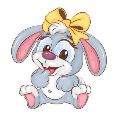 Parlak ve nazik bir tarzda yapılmış sevimli bir çizgi film Küçük Bani Girl. Utangaç bir şekilde gülümsüyor. Pozitif ve eşsiz bir tasarım. Paskalya tavşanı maskotu.