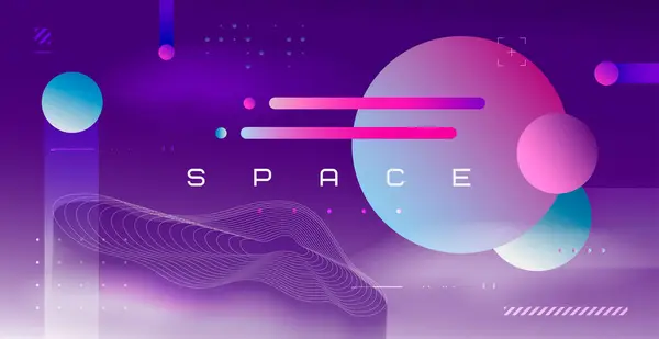 Poster, bayrak ya da arka plan için uzay, gezegen ve galaksinin vektör çizimi. Geleceğin soyut çizimleri, bilim kurgu ve astronomi.