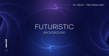 Arkaplanda mor renkte ışıldayan parçacıklar var. Yanan parçacıklar ile gelecek teknolojisi. Soyut bilim ve yapay zeka şebekesi. Mistik Siber Arazi. eps10