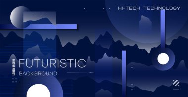 Gezegenlerin görüntüsüne sahip soyut uzay arkaplanı, geometrik şekiller arka plan. Gelecekçi mekan, modern parlak arka plan. Vektör.