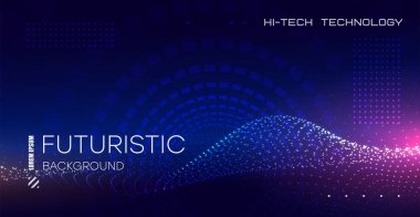 Arkaplanda mor renkte ışıldayan parçacıklar var. Yanan parçacıklar ile gelecek teknolojisi. Soyut bilim ve yapay zeka şebekesi. Mistik Siber Arazi. eps10