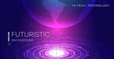 Fütürist küreselleşme arayüzü, bilim ve teknoloji soyut grafikleri. Hi Tech Dijital Bağlantı, İletişim, Yüksek İletişim Teknolojisi.