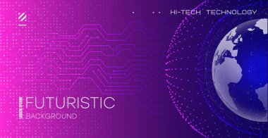 Soyut teknoloji interneti. Dünya haritası ağ bağlantısı küresel iş geleceği. Fütürist arkaplan, dış uzay.