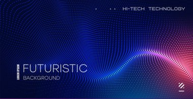 Soyut Dalga Parçacık Teknolojisi Arkaplanı. Broşürler, el ilanları, dergi, kartvizit, markalaşma, afişler, başlıklar, kitap kapakları, not defteri arka plan vektörü için soyut tasarım şablonu