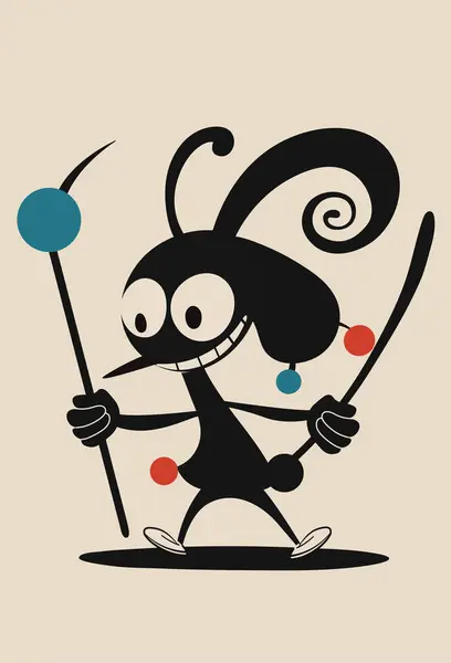 Joan Miro 'nun Geometrik Şekillerle Çizim tarzında bir çizgi film karakteri. Vektör.