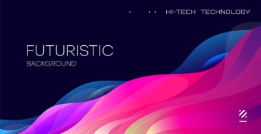 Modern renkli akış posteri. Siyah arkaplanda dalga sıvısı şekli. Tasarım projen için sanat tasarımı. Vektör illüstrasyonu