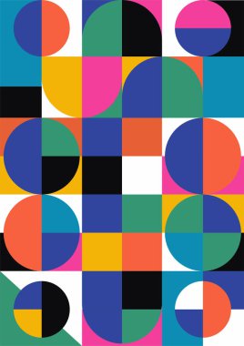 Soyut geometrik arkaplan. Bauhaus, Memphis minimalist retro poster grafik çizimi. Vektör EPS 10