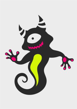 Su boynuzlu canavar. Düz çizgi film tasarımı. Geometrik şekilli resim.