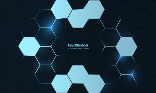 Tecnología Hexagonal Azul Oscuro Abstracto Vector Fondo Energía Brillante Azul — Archivo Imágenes Vectoriales
