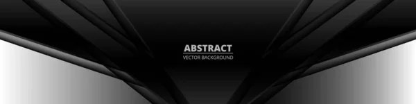 幾何学的な形状を持つ黒と白の現代抽象的なワイドバナー 濃い灰色と黒の抽象的な背景 ベクターイラスト — ストックベクタ