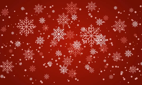 圣诞降雪 喜庆的心情 雪和飘扬的雪花映衬着红色的背景 用雪花说明新年 矢量说明 — 图库矢量图片