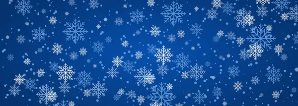 圣诞降雪 喜庆的心情 雪和飘扬的雪花在宽阔的蓝色背景上 用雪花说明新年 矢量说明 — 图库矢量图片