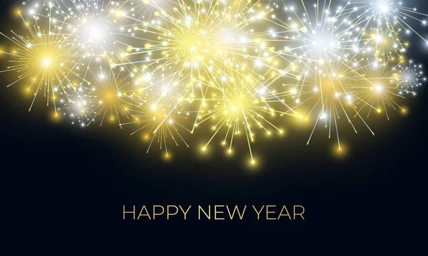 Havai fişeklerle ve ışıltılı kutlama ışıklarıyla dolu yeni yıl arkaplanı. Mutlu Noeller ve mutlu yıllar renkli havai fişekler. Soyut Noel arkaplanı. Yeni yıl ışıltısı.