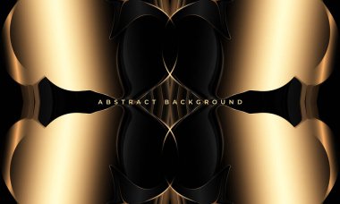 Altın şekilleri ve çizgileri olan soyut siyah ve altın renkli bir arka plan. Lüks, zarif, soyut bir arkaplan. Vektör illüstrasyonu
