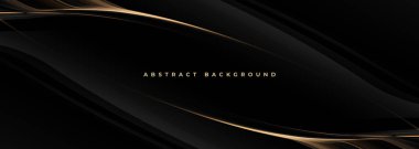 Black elegant luxury abstract background with golden lines. Wide luxury premium banner design. Vector illustration