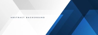 Geometrik şekilli beyaz ve mavi soyut geniş pankart. Koyu mavi ve beyaz soyut arka plan. Vektör illüstrasyonu