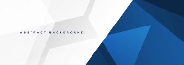 Geometrik şekilli beyaz ve mavi soyut geniş pankart. Koyu mavi ve beyaz soyut arka plan. Vektör illüstrasyonu