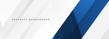 White modern abstract wide banner with blue line and geometric shapes. White and blue abstract background. Vector illustration