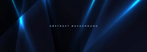 Svart Bred Abstrakt Horisontell Teknik Banner Med Blå Neonlinjer Vektorillustration — Stock vektor