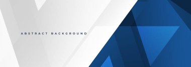 Geometrik şekilli beyaz ve mavi soyut geniş pankart. Koyu mavi ve beyaz soyut arka plan. Vektör illüstrasyonu
