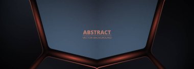 Siyah ve turuncu üç boyutlu vektör geniş geometrik soyut arkaplan. Fütürist modern yatay geniş pankart. Vektör illüstrasyonu