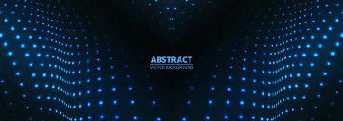 Koyu mavi vektör geniş fütüristik arkaplan ve mavi parçacık noktaları. Vektör illüstrasyonu