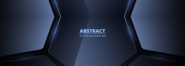 Koyu mavi altıgen teknoloji soyut vektör arkaplanı. Altıgen fütüristik modern yatay teknoloji geniş pankart. Koyu gri ve mavi bal peteği dokusu.