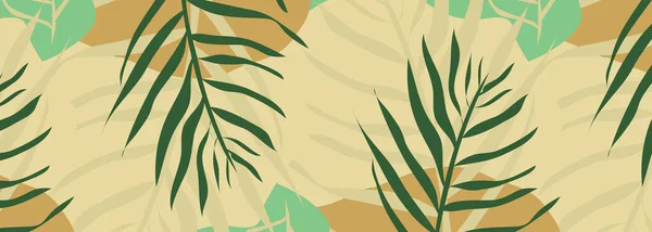 Fundo Abstrato Vetorial Com Folhas Tropicais Grande Bandeira Verão Primavera — Vetor de Stock