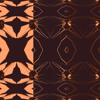 Kahverengi ve turuncu dikişsiz desen ve fütüristik özgün soyut geometrik doku. Kusursuz vektör arkaplanı.