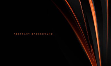 Parlak siyah ve turuncu vektör arkaplanı kurdele ve çizgilerle soyut.