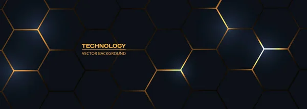 Hexagon Technológia Méhsejt Fekete Sárga Széles Elvont Háttér Vektorillusztráció — Stock Vector