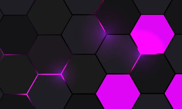 Roxo Cinza Escuro Tecnologia Hexagonal Fundo Vetor Abstrato Violeta Brilhante — Vetor de Stock