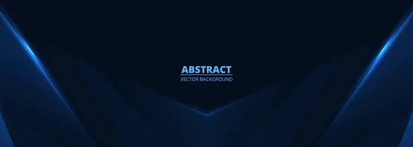 輝く斜めの幾何学的な形状を持つダークブルーの現代抽象的なワイドバナー ダークブルーの未来的なベクトル背景 — ストックベクタ
