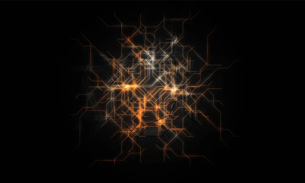 带有橙色霓虹灯线条的黑色抽象技术背景 高科技未来社交媒体横幅设计理念 矢量说明 — 图库矢量图片