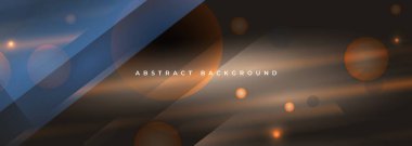 Koyu kahverengi ve mavi geniş soyut arkaplan, saydam geometrik daireler ve çizgiler. Vektör illüstrasyonu