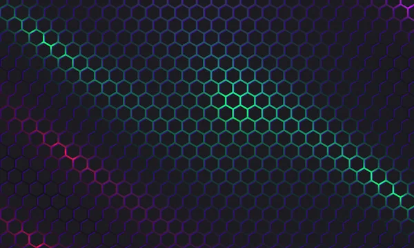 Fond Vectoriel Abstrait Jeu Hexagonal Foncé Avec Des Flashs Lumineux — Image vectorielle