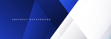 Koyu mavi ve beyaz, geometrik şekilli modern geniş afiş. Vektör illüstrasyonu soyut arkaplan.