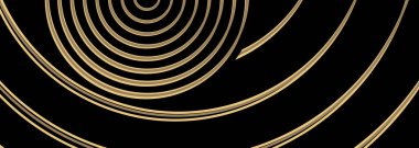 Altın çember çizgileri olan siyah ve altın soyut bir zemin. Vektör illüstrasyonu