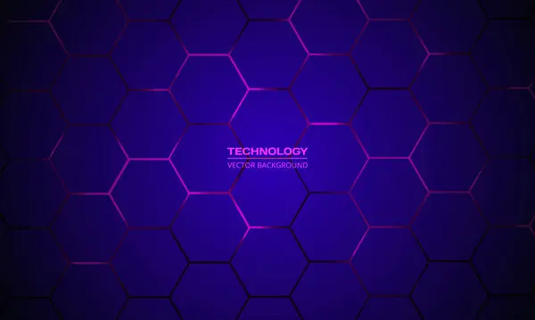 Donkerblauwe Hexagonale Vectortechnologie Abstracte Achtergrond Roze Heldere Energie Flitst Onder — Stockvector