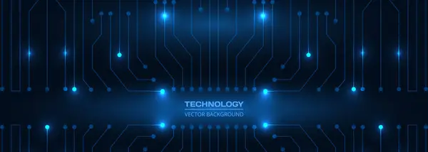 Abstraktes Dunkelblaues Technologiebanner Mit Leiterplatte Digitale Technologie Futuristisch Dunkelblau Breit — Stockvektor
