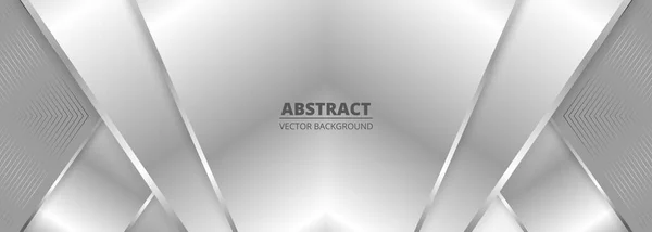 シルバーグラデーションの幾何学的な形状の広い贅沢な抽象的な背景 現代の軽い銀色の広い金属の旗 未来ベクトル抽象的な背景 — ストックベクタ