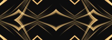 Elegant black and gold wide abstract luxury background with golden lines and shapes. Vector illustration