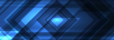 Soyut teknoloji, geometrik çapraz çizgileri olan koyu mavi arkaplan. Geniş fütüristik afiş. Vektör illüstrasyonu