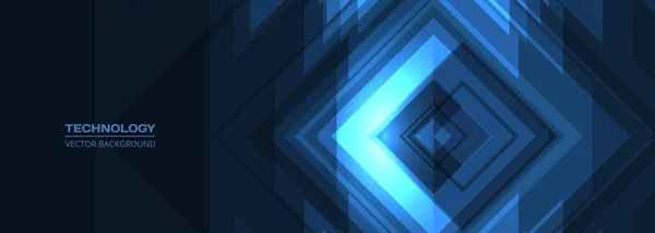 Абстрактний Темно Синій Технологічний Фон Сяючими Високотехнологічними Формами Лініями Широкі — стоковий вектор