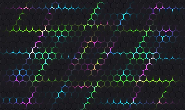 Jogo Escuro Hexagon Fundo Abstrato Com Azul Rosa Verde Coloridos — Vetor de Stock