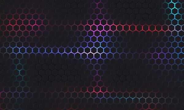 Fond Vectoriel Abstrait Obscur Jeu Hexagonal Avec Des Flashs Lumineux — Image vectorielle