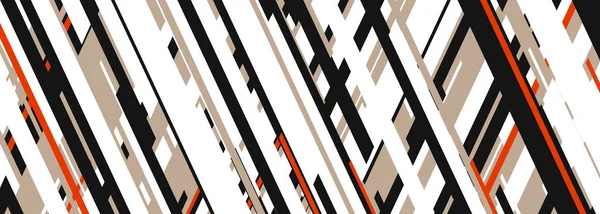 Abstraktní Moderní Široký Banner Diagonálními Černými Bílými Oranžovými Pruhovanými Tvary — Stockový vektor