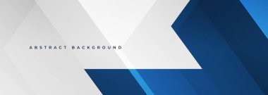 Geometrik şekilli beyaz ve mavi soyut geniş pankart. Koyu mavi ve beyaz soyut arka plan. Vektör illüstrasyonu