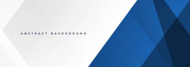 Geometrik şekilli beyaz ve mavi soyut geniş pankart. Koyu mavi ve beyaz soyut arka plan. Vektör illüstrasyonu